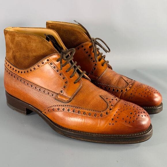 PHINEAS COLE Size 7.5 Tan Perforated Leather Wingtip Boots - Picture 1 of 9